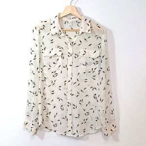 Old Navy Bird Print Sheer Button Down Top Medium